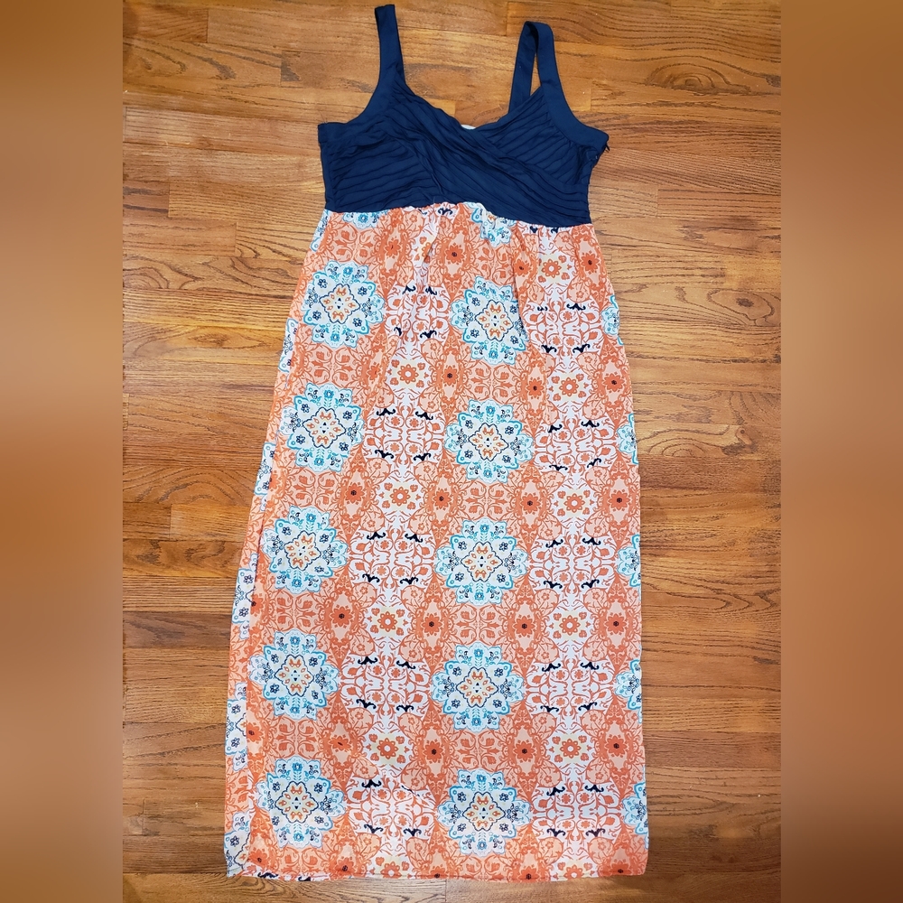 Bohemian navy and multi-colored print maxi dress sz 1X